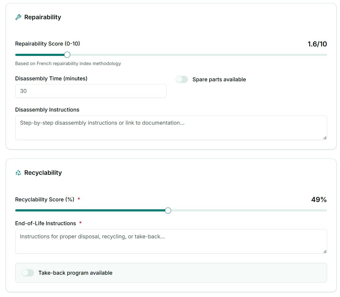 DPP Ecomate Lifecycle Data View